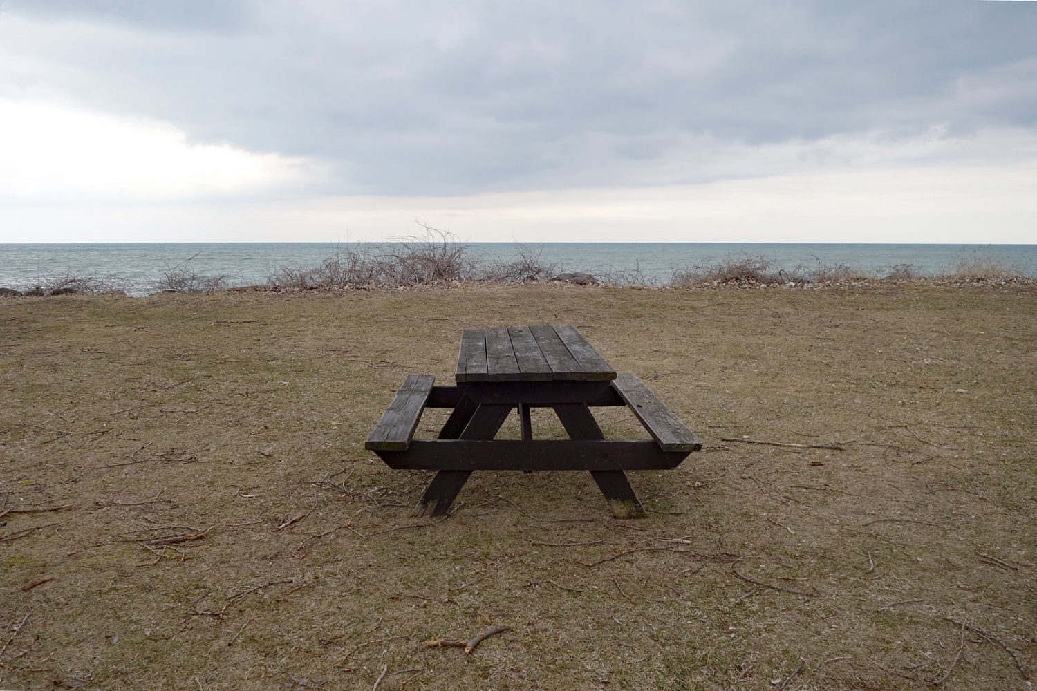 Picnic table along Lake Road in Webster, New York