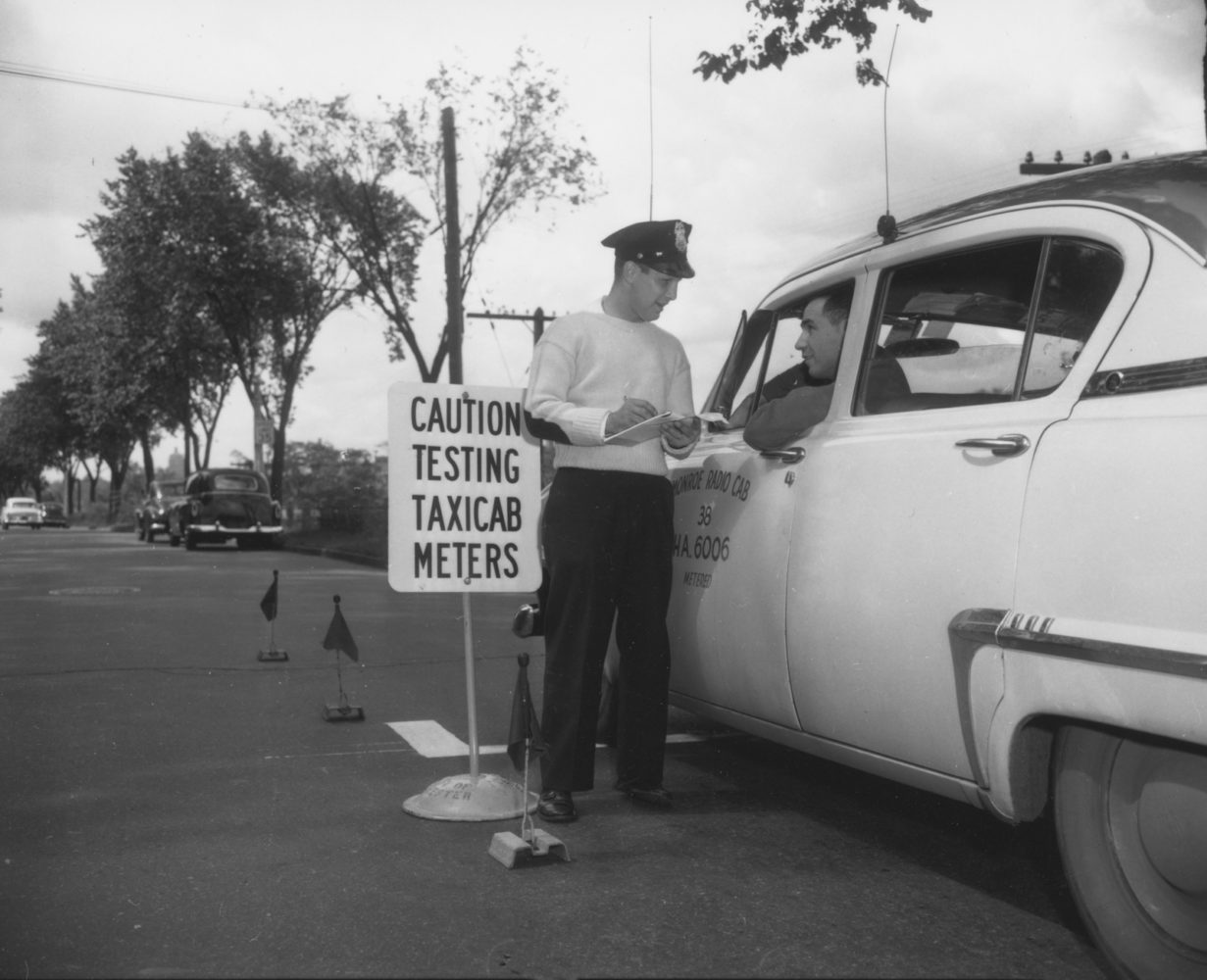 Taxi cab meter testing by Weights & Measures 1954- photo from City of Rochester