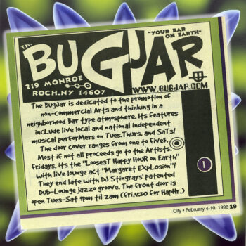 City Newspaper ad for Bug Jar in 1998 featuring Margaret Explosion