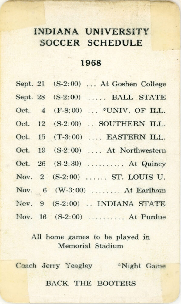 Indiana UniversitySoccer Schedule 1968